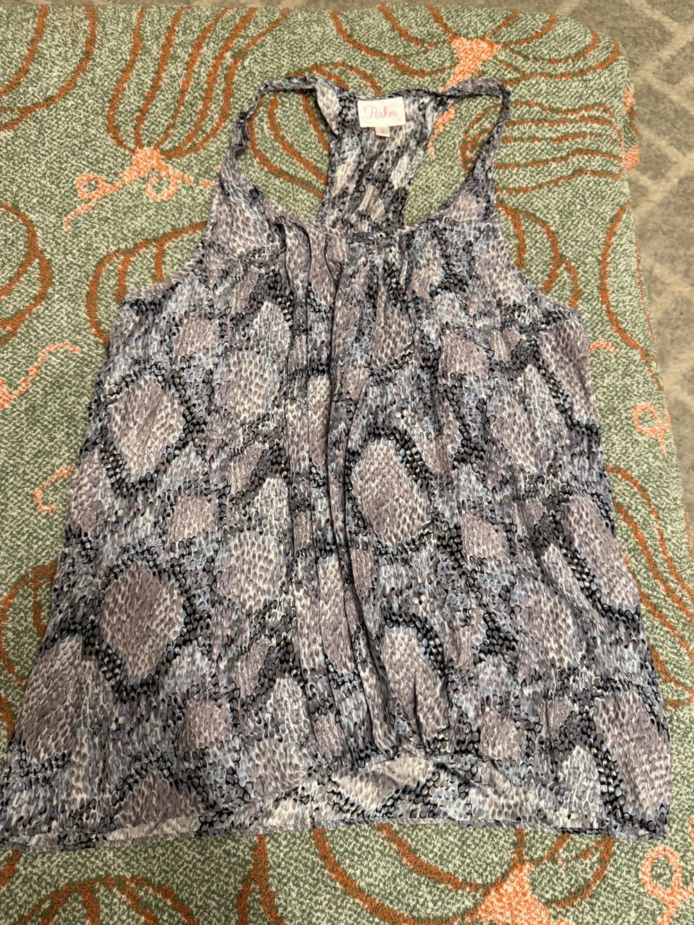 Parker Gray and Black Snake-Print Maxi Skirt 100% silk